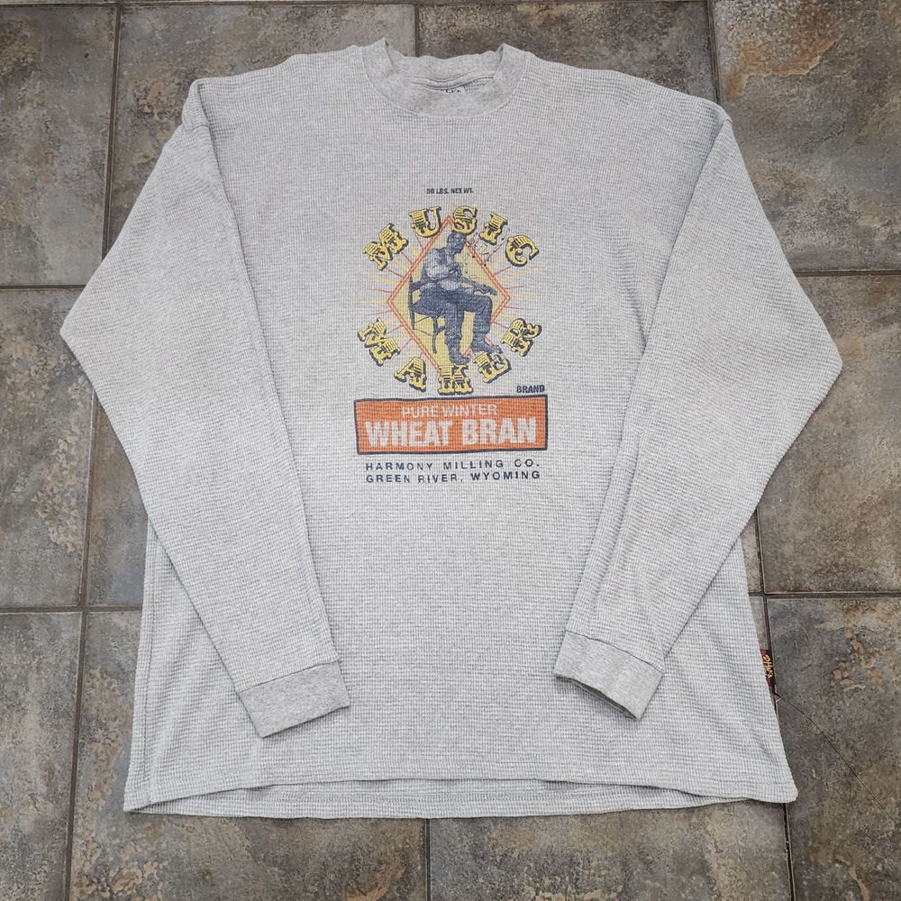 Vintage Y2K Shakawear Men's 2XL Tall Music Maker Wheat Bran Thermal T Shirt